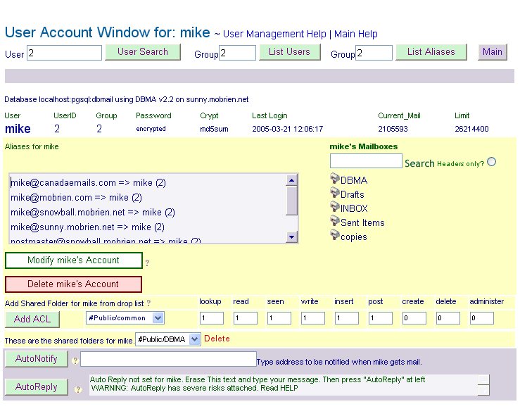 User Account Window